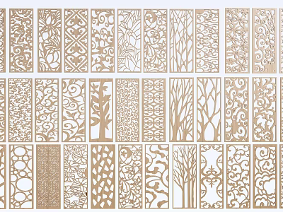 Decorative Wooden Room Dividers With Intricate Carved Floral Geometric Tree Patterns 3d model