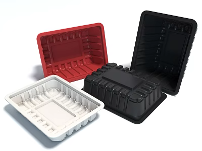 Square Plastic Food Container Set With Red Black White Lids For Takeout Storage 3d model