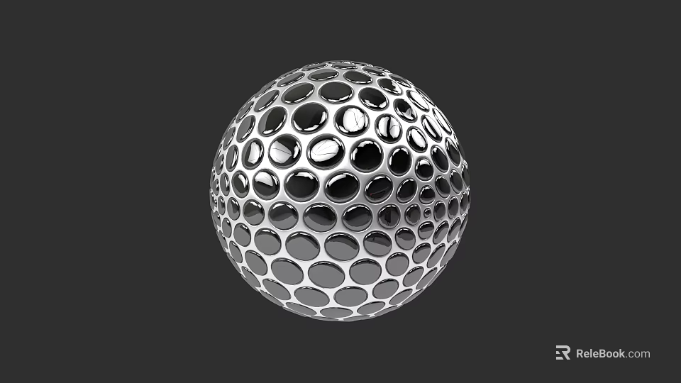 Golf Ball Sculpture Carving With Metallic Surface And Intricate Hollow Pattern 3d model 