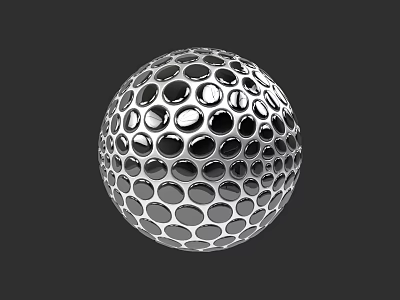 Golf Ball Sculpture Carving With Metallic Surface And Intricate Hollow Pattern 3d model