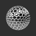 Golf Ball Sculpture Carving With Metallic Surface And Intricate Hollow Pattern