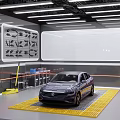 4S Shop Modern Car Service Workshop With Black Vehicle On Yellow Grid Mat