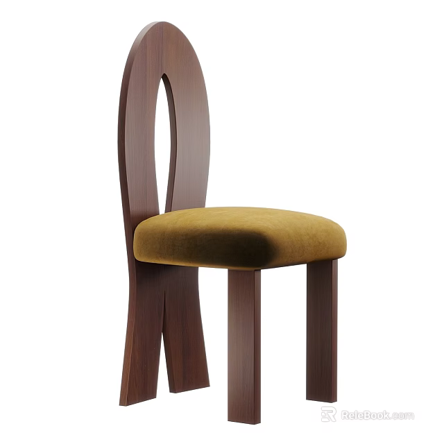 Stylish Leisure Chair Design With Wooden Backrest Legs And Yellow Upholstered Seat 3d model 