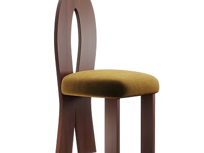 Stylish Leisure Chair Design With Wooden Backrest Legs And Yellow Upholstered Seat 3d model