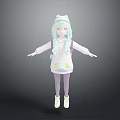 Game And Movie Character With Light Green Hair White Hoodie Green Patterns And Green Sneakers