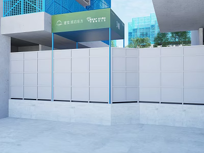 Construction Site Safety Experience Zone Featuring Blue Structure And White Barriers 3d model