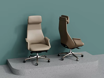 Modern Office Chairs Beige And Brown High Back With Headrest Metal Base With Wheels 3d model