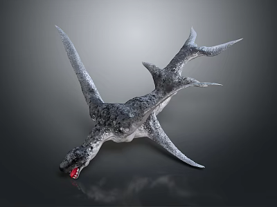 Gray Pterosaur Model With Spread Wings And Red Mouth On Dark Background 3d model