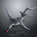 Gray Pterosaur Model With Spread Wings And Red Mouth On Dark Background