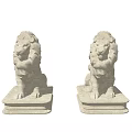Vintage Stone Lion Ornament Set with Square Base for Home Decor