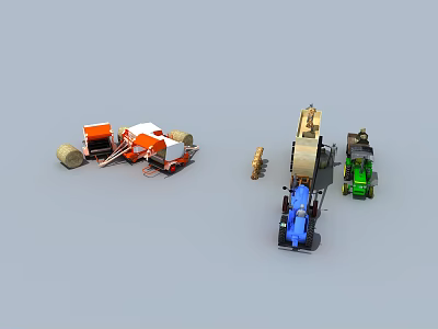 Colorful Agricultural Machinery With Tractors Harvesters And Hay Bales 3d model