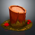 Wooden Tree Stump Decor With Green Grass And Red Mushrooms In Design