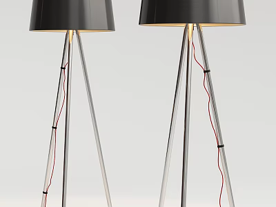 Modern Black Floor Lamps With Silver Metal Tripod Stand And Red Cords Design 3d model