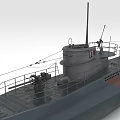 Grey Submarine Warship With Railings And Conning Tower
