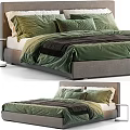 Modern Upholstered Double Bed With Plush Pillows And Comforter Featuring Multiple Colors 3d model