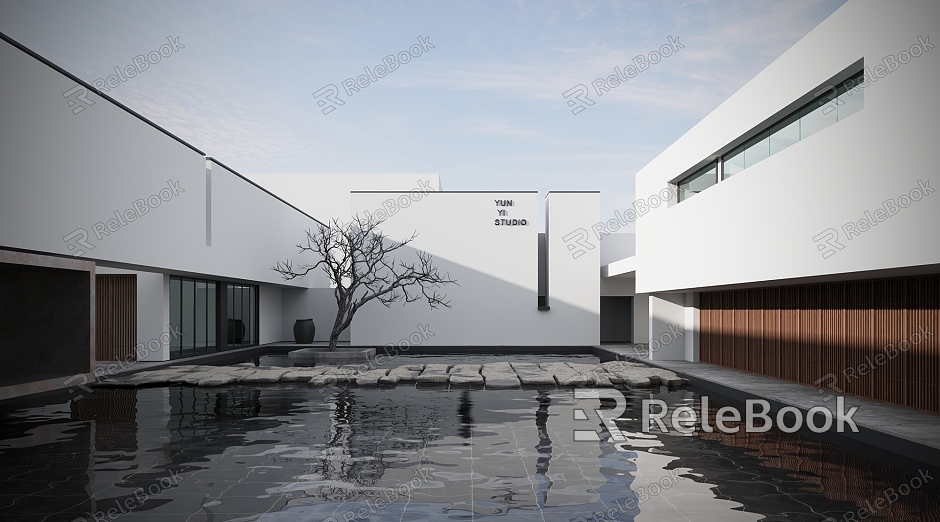 Modern villa courtyard atrium simple courtyard landscape sketch courtyard landscape courtyard model