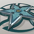 Star Shaped Metallic Weapon With Blue Silver Finish Circular Ring And Central Yellow Dot 3d model
