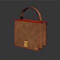 Brown Leather Handbag With Textured Surface Gold Square Buckle And Hand Strap 3d model