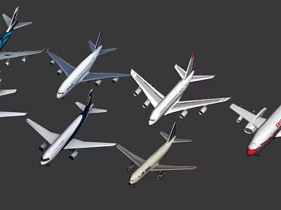 Multiple Passenger Plane Models In Various Colors From Different Airlines 3d model