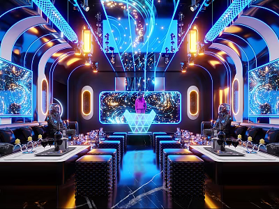 High Tech KTV Private Room With Neon Lights And Screens 3d model