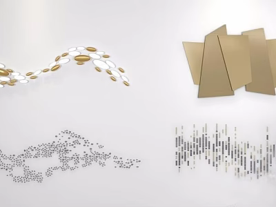 Modern Abstract Wall Decor With Gold Geometric Shapes Wave Metal And Silver Dot Pattern Designs 3d model
