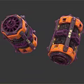 Two Orange And Black Daily Household Appliances With Gears And Structure On Black Reflective Surface