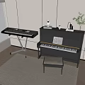 Modern Indoor Musical Instruments And Art Supplies With Piano Keyboard Stool And Music Sheets