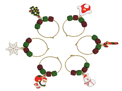 Christmas Ornament Decoration Set With Green Red Beads And Tree Mushroom Snowflake Santa Snowman Charms 3d model