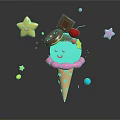 Colorful Blue Ice Cream Cone With Happy Face Topped With Chocolate Cherry Donut Star Decorations