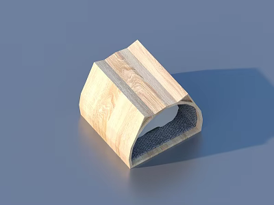 Wooden Curved Household Organizer With Natural Wood Grain And Gray Lining 3d model