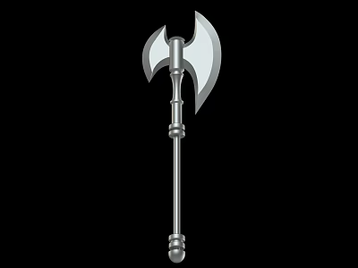 Double Bladed Silver Metal Axe With Medieval Design And Decorative Handle 3d model