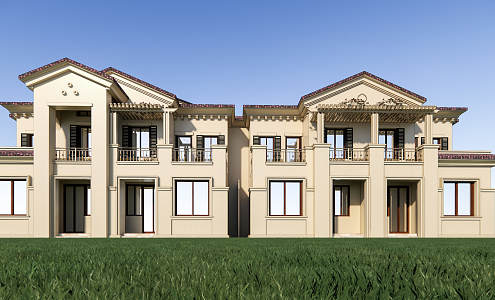 Simple European double-family villa Neoclassical double-family villa 3d model