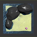 Cartoon Scene With Blue Water Ripples Gray Stones Yellow Sand And Pink Small Ball