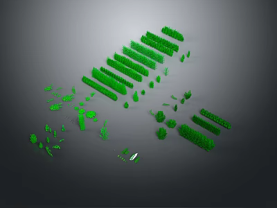 Cartoon Scene Featuring Green Trees Bushes And Plants In Different Shapes 3d model