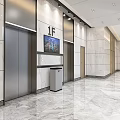 Elevator Hallway Featuring Marble Walls Flooring Display Screen And Trash Bin 3d model
