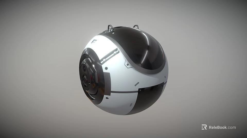 Spherical Black And White Device With Surface Mechanical Components And Top Protrusions 3d model 