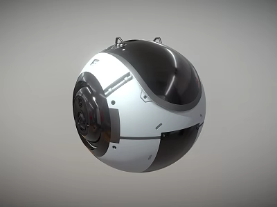 Spherical Black And White Device With Surface Mechanical Components And Top Protrusions 3d model