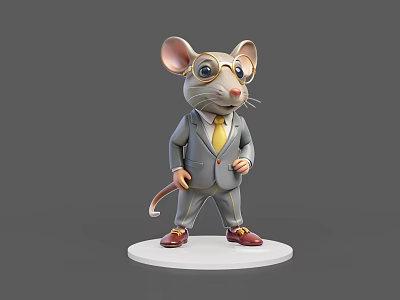 Game Movie Character Cartoon Mouse In Gray Suit With Yellow Tie Red Shoes And Glasses 3d model