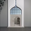Modern Storefront Facade With Glass Arch Window Gray Walls And Nameplate Design