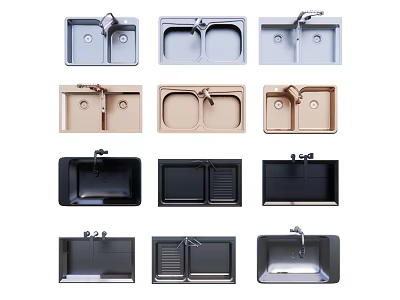 Various Kitchen Sink Styles In Different Colors With Double And Single Bowls 3d model