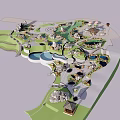 Detailed 3D Park Resort Master Plan Featuring Green Areas Water Bodies And Pathways