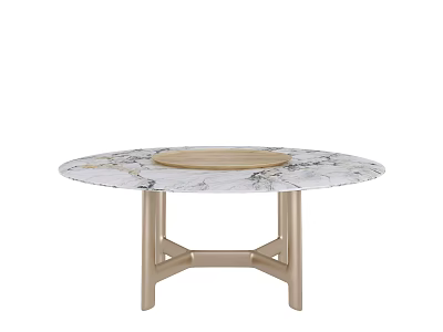 Round Marble Top Dining Table With Wooden Center Tray And Gold Legs Modern Design 3d model