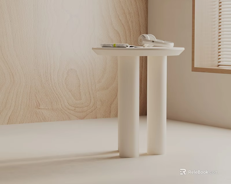 Modern Minimalist White Side Table with Smooth Surface And Double Cylindrical Legs in Living Room 3d model 