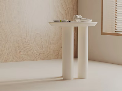 Modern Minimalist White Side Table with Smooth Surface And Double Cylindrical Legs in Living Room 3d model