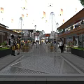 Vibrant Commercial Pedestrian Street With Hanging Lanterns Central Fountain And Shops