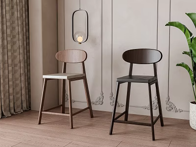 Light And Dark Brown Bar Stools With Round Backrest And Slim Legs In Modern Room 3d model