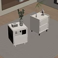 Modern White Bedside Tables With Drawers And Decorative Plants On Carpet