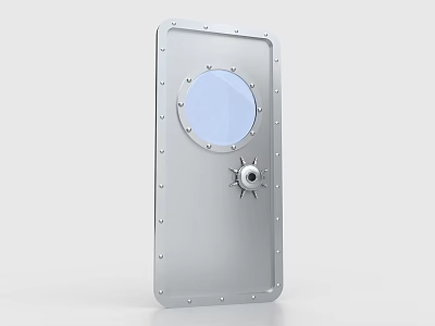 Riveted Metal Hatch Door With Circular Porthole Window And Star Shaped Handle 3d model