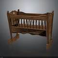 Classic Wooden Baby Crib With Traditional Carved Details And Curved Rails