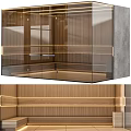 Modern Shower Sauna Interior With Wooden Panel Walls And Ambient Lighting